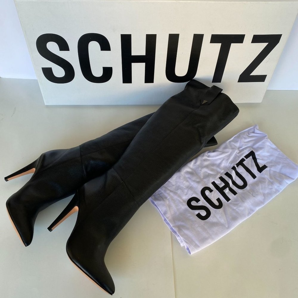 NIB SCHUTZ VICK BLACK KNEE HIGH LEATHER BOOTS SZ 6.5B 6B - Picture 2 of 11